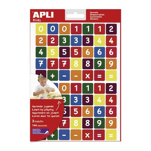 [14481] 3 hojas gomets removibles números multicolor Apli