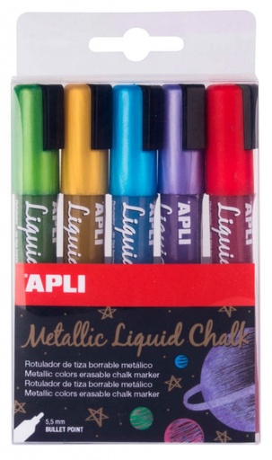 [17082] Tiza liquida 5,5mm colores metalizados 5u. Apli
