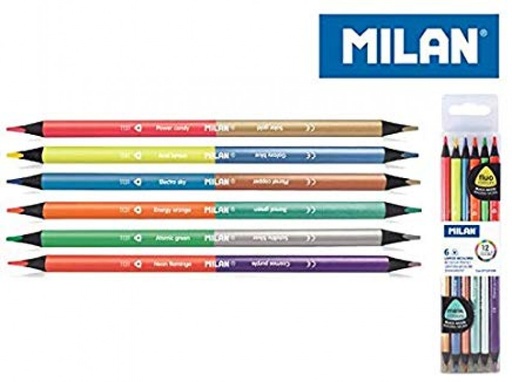 Lápices fluo&metal bicolor caja de 6 unidades Milan