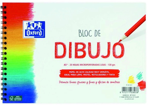 [400 148 238] Bloc de dibujo espiral Oxford A5+ 20h. Lisas 130g.