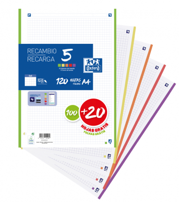 [400148310] Recambio oxford classic 5 colores A4 5x5 120h 90g