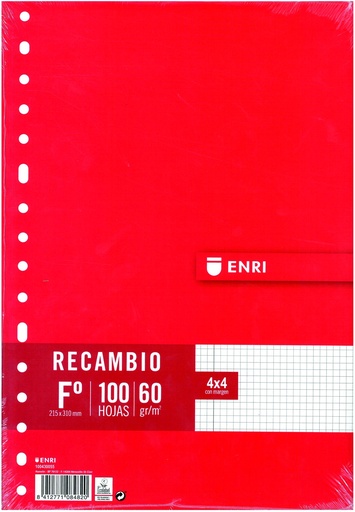 [100430055] Recambio folio 4x4 c/m 60g 100h 16t enri