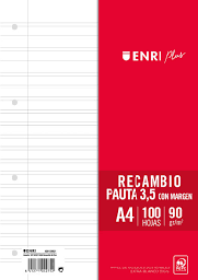 [1218814,400173993] RECAMBIO FOLIO PAUTA 3,5cm. paq.100H 60GR ENRI