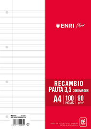 [1218814,400173993] RECAMBIO FOLIO PAUTA 3,5cm. paq.100H 60GR ENRI