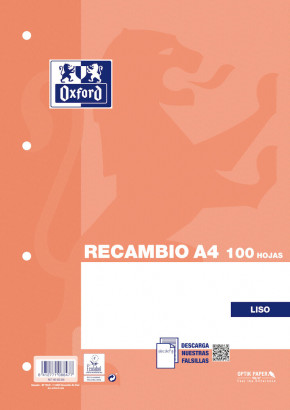 [121049994] Recambio oxford classic A4 liso 100h 90g.