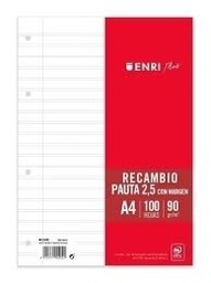 [121881,400173990] RECAMBIO FOLIO PAUTA 2,5cm. paq.100H 60GR ENRI