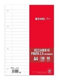 [121881,400173990] RECAMBIO FOLIO PAUTA 2,5cm. paq.100H 60GR ENRI
