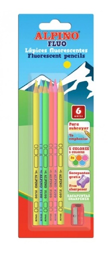 [LE000019] Lápices alpino fluorescente Blíster 6u. + sacapuntas
