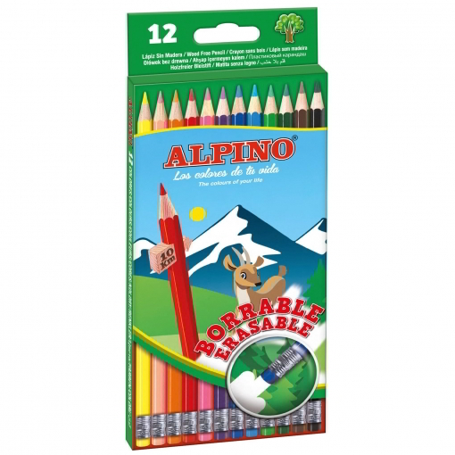 [AL013654] C/12. Lápices de colores alpino borrables (c/goma)