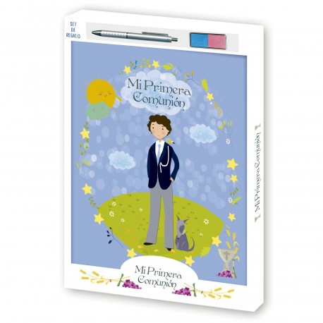 [8421363425651] Álbum comunión niño set tampón huellas + bolígrafo