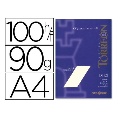 [0407319] PAPEL VERJURADO CREMA 90gr Paquete 100 hojas Láser