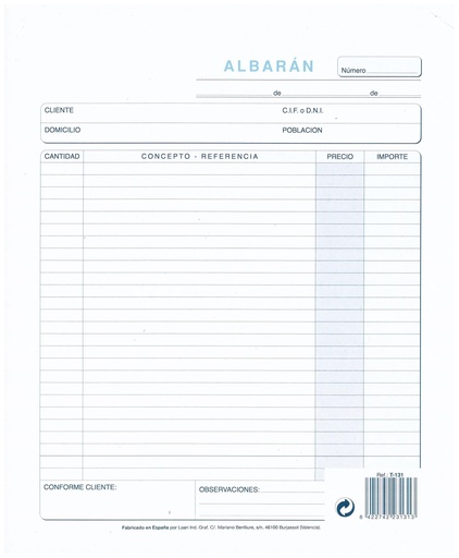 [T-131] Talonario albaranes holandesa natural triplicado Loan