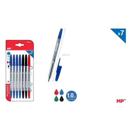 [PE144] Pack 7 bolígrafografos mp 4azules+2negro+1rojo