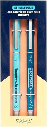 [21-0919] Set 2 bolígrafos con bateria de buen rollo infinita