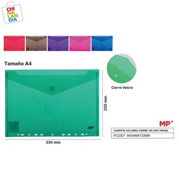 [PC230T] Carpeta sobre plástico cierre rápido h A4 colores