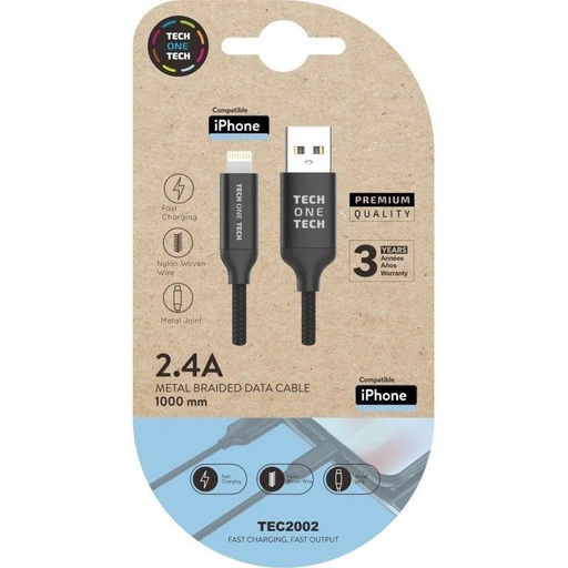 [TEC2002] Cable de datos trenzado Lightning 1m TECH ONE TECH