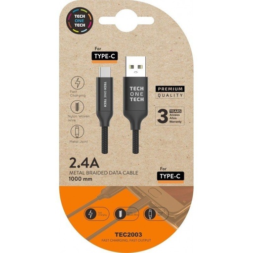 [TEC2003] Cable de datos trenzado USB C 1m TECH ONE TECH