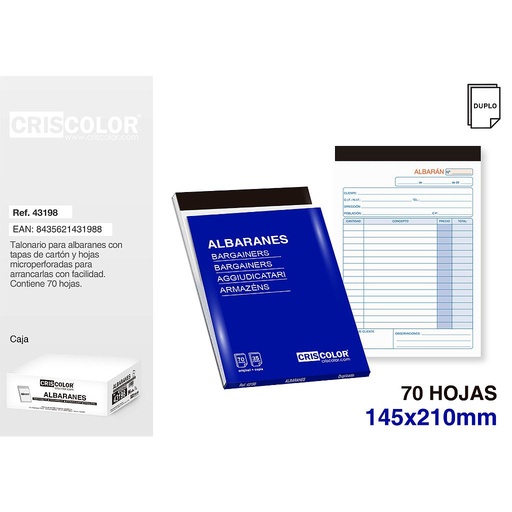 [43198] Talonario Albaranes Duplicado 35 juegos 145x210mm - CRISCOLOR