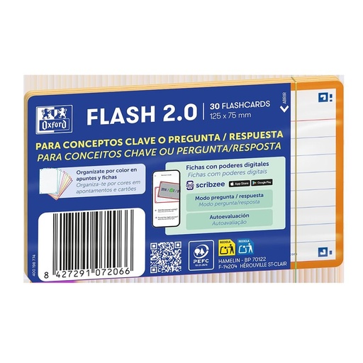 [400198774] FLASHCARDS RAYADAS 1 LINEA 2.0 75X125 30F NARANJA OXFORD