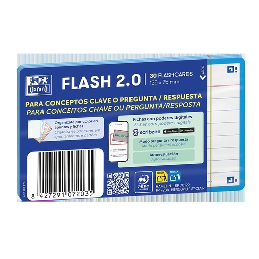 [400198771] FLASHCARDS RAYADAS 2.0 75X125 30F TURQUESA OXFORD