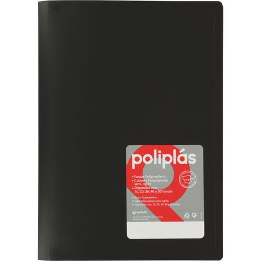 [01330010] CARPETAS CON FUNDAS SOLDADAS POLIPLÁS PP OPACO SEMIRÍGIDO A4 30 FUNDAS NEGRO POLIPLAS OPACO TRADICIONAL GRAFOPLÁS