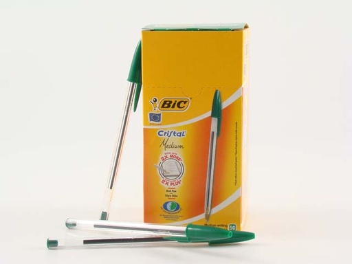 Caja bolígrafos Bic medium cristal verde 50u.